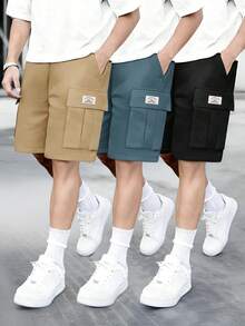 3pcs/Set Teens' Cargo Shorts, Spring/Summer, Multi-Color, Functional Pockets, Casual Street Style Shorts Suitable For Daily Wear, Campus Activities, Outdoor Leisure - Multicolor - View 2