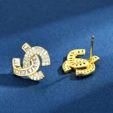 2只镶嵌微镶锆石十字架耳环，优雅女士精致耳环，时尚奢华独特百搭耳环 - 鋯石交叉耳釘 - 查看 3