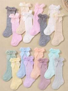 9/6/3/1 双装随机颜色婴儿长款蕾丝舞蹈袜，采用独特时尚的蝴蝶结蕾丝饰边设计，适合 0-36 个月的女宝宝参加派对和作为礼物穿着。这些可爱的袜子采用透气网眼面料制成，柔软舒适，可搭配各种衣服和裙子，是完美的 情人节礼物。清爽舒适，适合夏季穿着。 - 彩色 - 查看 18