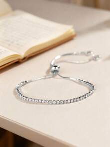 1件可调节奢华水晶镶嵌手链 - 銀色 - 查看 1