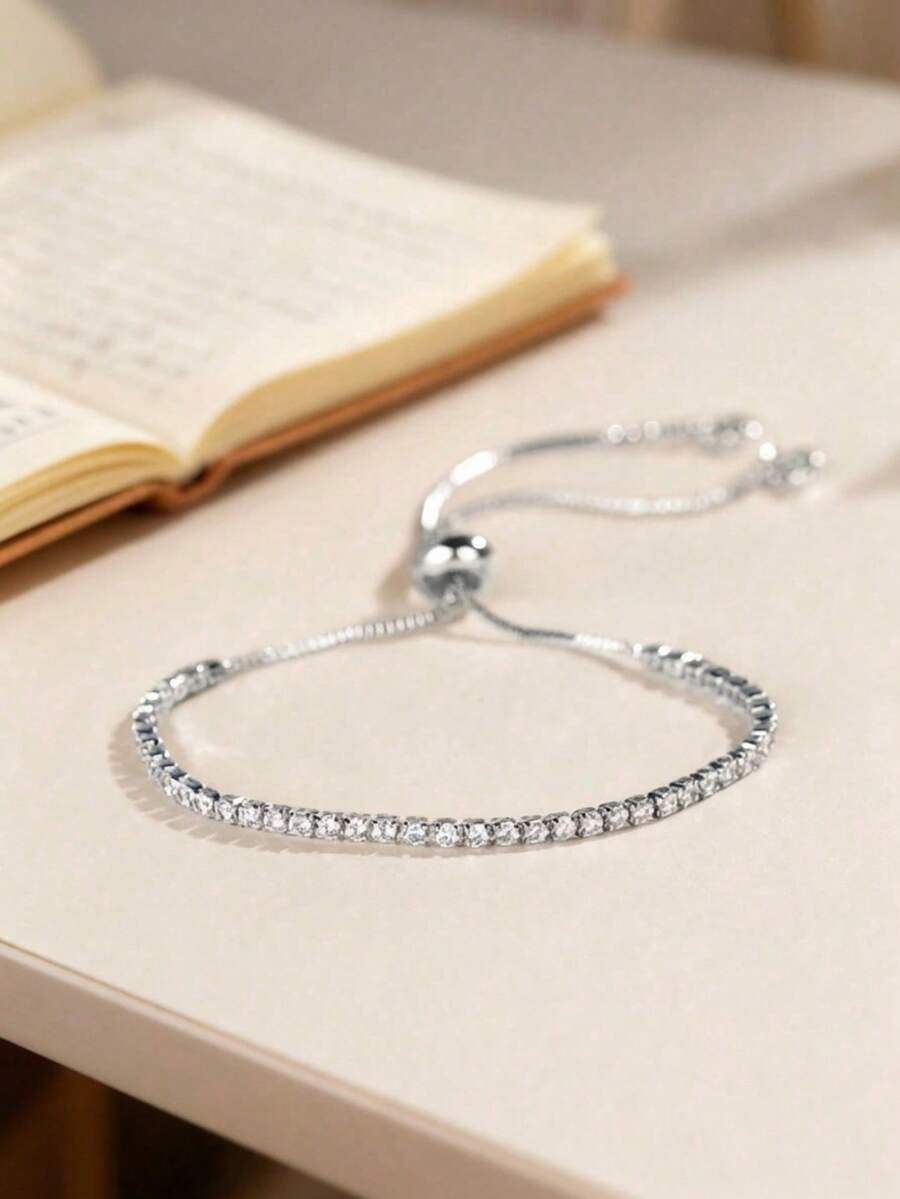 1件可调节奢华水晶镶嵌手链 - 銀色 - 查看 1