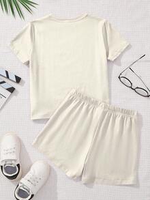 Girls 2 Piece Summer Outfit Cherry Bow Graphic Tee & Shorts Set Cute Casual Outfits - Màu be - Xem 4