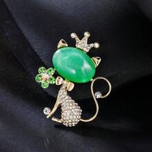 1pc Cute Crown Wearing Cat Zinc Alloy Brooch, Suitable For Women's Daily, Party And Event Wear - Green - View 2