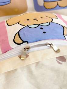 三件套卡通床上用品（1*被套+1*床垫套+1*枕套），舒适床上用品套装，可爱动物印花图案，被套尺寸：120*150厘米，不含填充物 - 粉色 - 查看 6