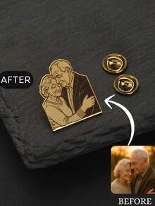 1 pieza Broche de foto personalizado - Insignia de foto de pareja esmaltada personalizada, adecuada para hombres y mujeres, regalo de aniversario y Día de San Valentín, broche con logotipo, insignia personalizada - Dorado - Ver 4