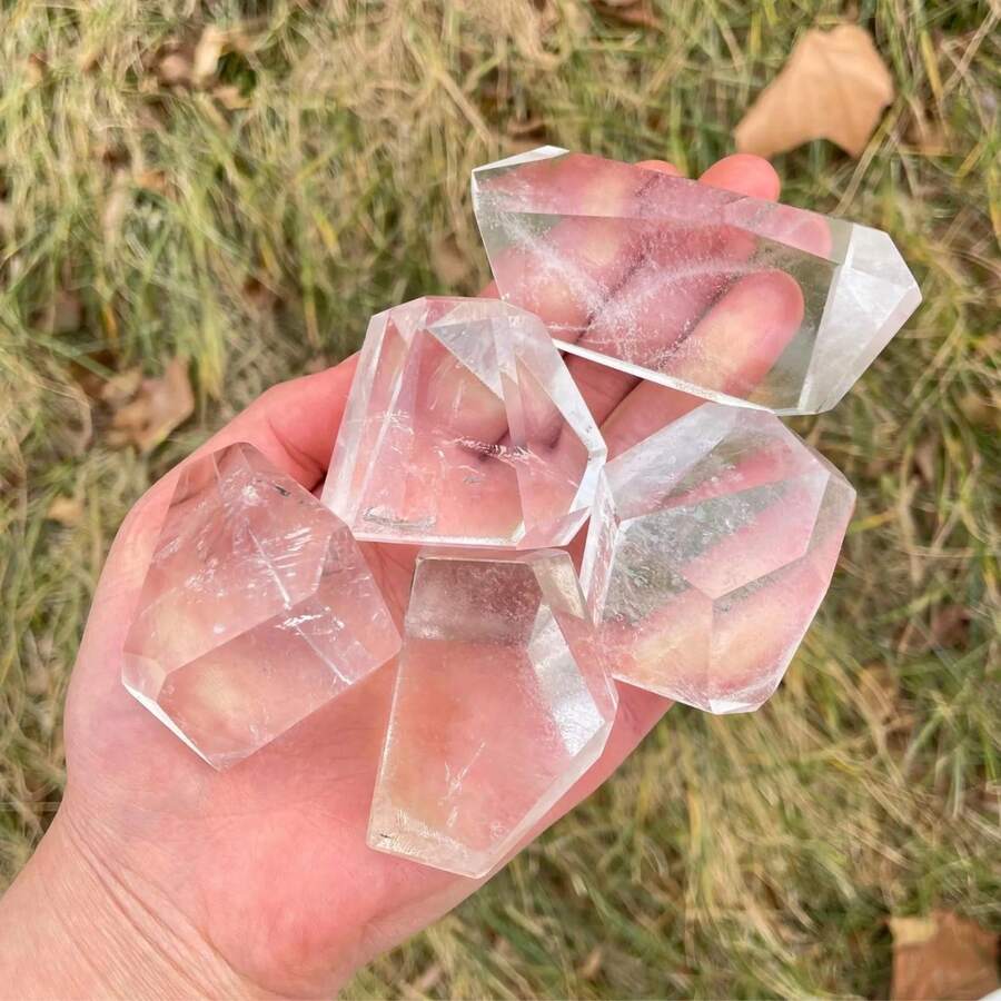 Large Himalayan Clear Quartz Crystal Palm Stone: Rainbow Transparency - Multicolor - View 1