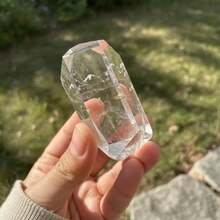 Large Himalayan Clear Quartz Crystal Palm Stone: Rainbow Transparency - Multicolor - View 4