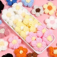 10个钩针花朵贴花 - 手工编织纱线花朵，颜色多样（粉色、黄色、橙色、紫色、绿色），适用于DIY工艺品、发带、帽子和服装配饰，钩针编织用品 - 多色 - 查看 5