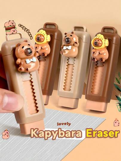 10/4/1pc-Kawaii Capybara Retractable Rubber Eraser Random Color Cute Korean Stationery School Office Supplies For Back To School