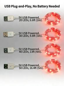 1 包红色 5V USB LED 灯串 | 柔性铜线 | 2-10 米 | 即插即用 | 低电压 | 适用于圣诞节、情人节、卧室、派对和婚礼装饰 - 紅光 - 查看 6