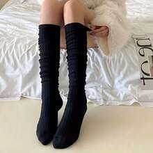 Women's Thick Warm Over-The-Knee Socks (1 Pair) - Thick, Warm Socks Specially Designed For Cold Weather, Suitable For Skirts/Dresses, Hand Washable, Suitable For Both Preppy And Casual Outfits (Solid Color) - Thickness 100/D - 黑色 - 查看 2