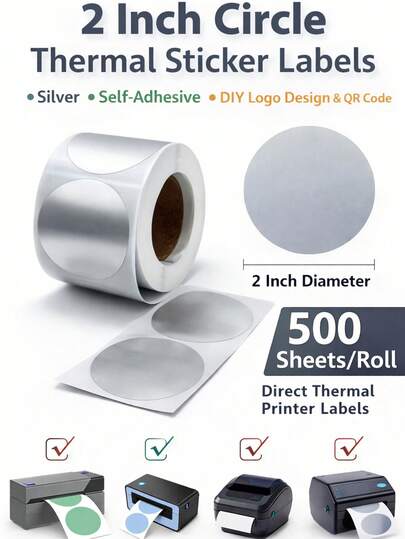 ملصقات تصنيف معدنية فضية، ملصقات دائرية فضية معدنية بقطر 2 بوصة لتنظيم المخزون، لفة ملصقات إغلاق عاكسة 500 قطعة لتغليف هدايا الأكياس