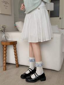 1 Pair Women's Mid-Calf Socks, White Mesh Lace Bow Ribbon Lolita Style, Comfortable Breathable Summer Socks - Multicolor - View 10