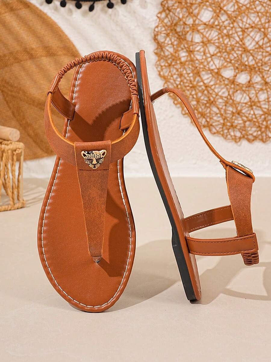 最新款热带印花优雅休闲性感沙滩派对婚礼假日女式平底凉鞋 - 棕色 - 查看 1