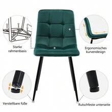 Rectangular Dining Table And Chairs Set Of 117 Cm With 4 Chairs, Modern Style, Dark Green Velvet Chairs, Gold Table Legs. - Dark Green - View 6