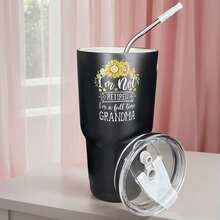 30oz Stainless Steel Tumbler Black White Options,  I'm Not Retired I'm A Full Time Grandma Graphic Cups, Insulated Travel Coffee Mug With Lid And Straw , Double Wall Vacuum Reusable Travel Cups,  Funny Birthday Party Gift For Men - 黑色 - 查看 1
