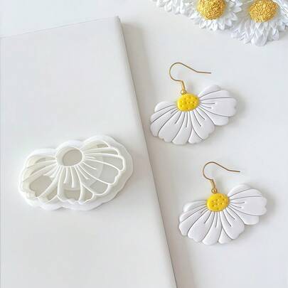 1pc Beautiful & Elegant Flower Shaped Polymer Clay Earring Mold, DIY Jewelry Pendant Shaping Cutting Mold Tool