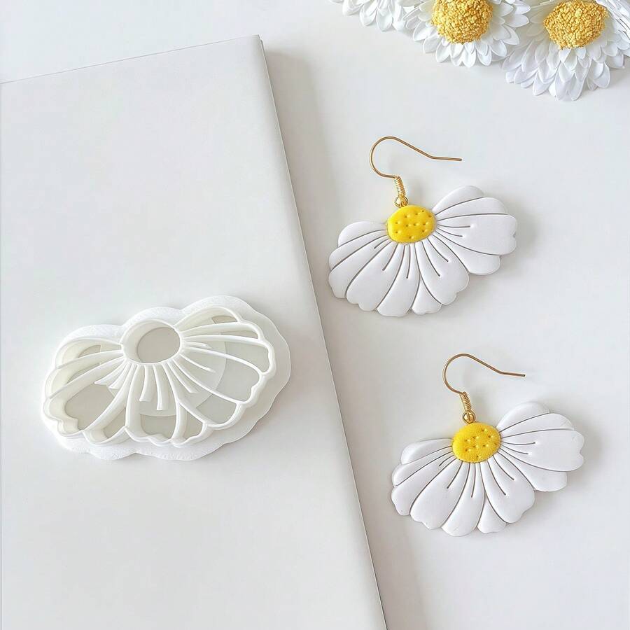 1pc Beautiful & Elegant Flower Shaped Polymer Clay Earring Mold, DIY Jewelry Pendant Shaping Cutting Mold Tool - White - View 1