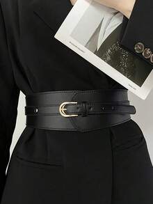 1pc Women's Elastic Wide Waist Belt, Fashionable Accessory For Dress Or Coat, Simple And Versatile Pu Leather Waistband Halloween Summer, School - màu đen - Xem 1