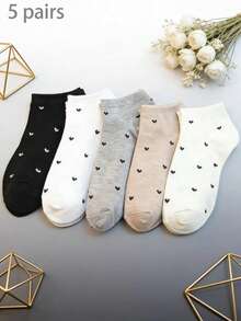 5 Pairs Pack Spring And Summer New Women's Boat Socks, Pure And Sweet Little Heart, College Style Women's Student Socks - Multicolor - View 4