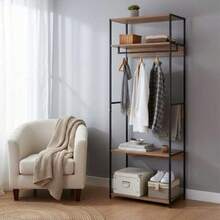 Miroytengo Vestidor, Armario Abierto Dormitorio Lofi Estilo Moderno 3 estantes barra colgadora Color  Roble Cambrian y Negro 60x175x40 cm De 2 a 3 días de envio - Multicolor - Ver 6