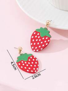 1 Pair Summer Fruit Cute Strawberry Enamel Faux Soft Pottery Design Fashion Jewelry Earrings, Suitable For Beach Vacation, Party, Perfect Gift - Red - View 4