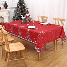 Waterproof Washable Red Christmas Tablecloth 60x84 Inch Rectangular Holiday Table Cover Mark Resistant 180GSM Polyester - Reindeer Design For Indoor Outdoor Kitchen, Dining Room, Party Decor - Red 54*54" - View 8