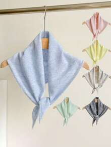 1pc Solid Color Knitted Triangle Scarf, Korean Style Versatile Warm Neck Wrap, Polyester Casual Accessory - Multicolor - View 1