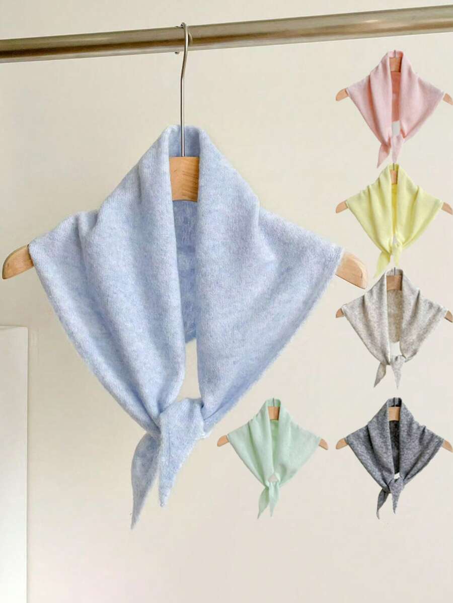 1pc Solid Color Knitted Triangle Scarf, Korean Style Versatile Warm Neck Wrap, Polyester Casual Accessory - Multicolor - View 1