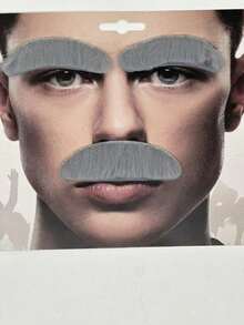1pc 70s 80s 90s Retro Fake Mustache Prop, 2 Fake Eyebrows & 1 Mustache, Suitable For Halloween Costume, Party, Cosplay, Pranks, Games To Enhance Gathering Fun - Grey - View 2
