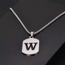 1件时尚简约不锈钢镂空26字母项链，嘻哈风格，奢华浪漫沉稳气质，休闲个性设计，百搭，适合任何场合 - 鋼色 - 查看 24