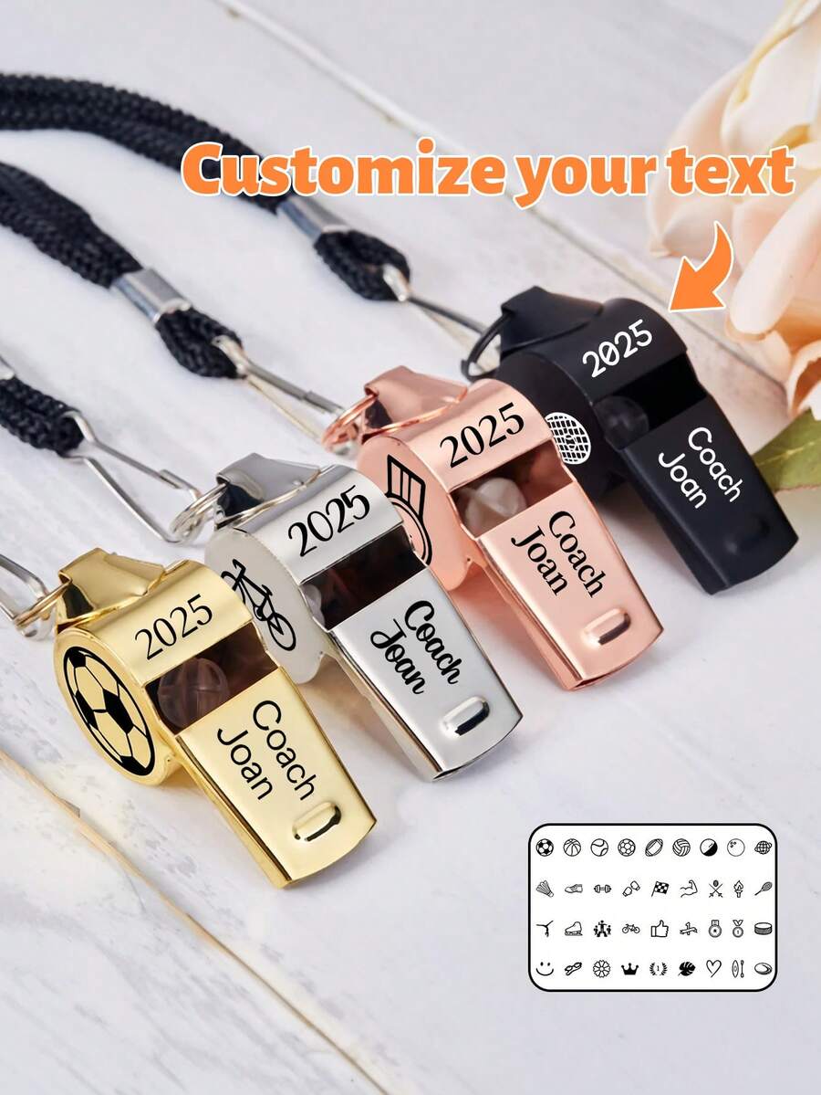 1pc Personalized Stainless Steel Whistle,Customize Text And Pattern,Can Customize Name Survival Whistle With Lanyard, Outdoor Sports Training Anniversary Gift For Boy Groomsman - Multicolor - View 1