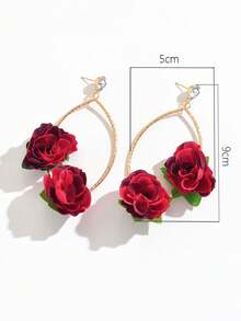 1 Pair Cute Geometric 3D Fabric Flower Earrings For Women - Multicolor - View 7