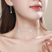 Set de 3 piezas de joyería minimalista con gota de agua de rhinestone, collar y aretes, adecuado para mujeres en bodas, cumpleaños, aniversarios y fiestas - Plateado - Ver 3