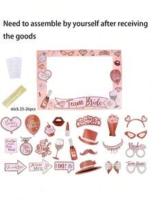 Rose Gold Bride-To-Be Photo Frame Prop Set, Pre-Assembled, Suitable For Bachelorette Party, Wedding, Bridal Shower Photo Booth Decor - Multicolor - View 10