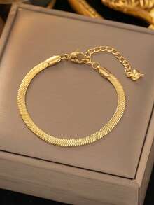 RAYQUEEN 1pc Minimalist Stainless Steel Blade Chain Heart Pendant Bracelet For Women, Suitable For Daily Wear - Yellow Gold - View 7