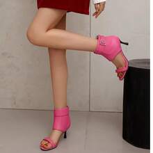 2025 Neuankömmling Retro Französisch Samt Offene Zehe High Heel Sandalen, Nische Sexy Römische Stiefel - Heißes Pink - Übersicht 8
