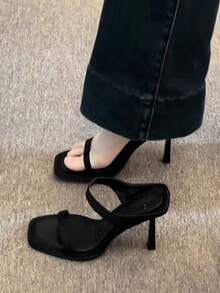 hanxiangyuzu Giày sandal cao gót quai mảnh màu đen gợi cảm mới dành cho nữ, phù hợp với trang phục mùa xuân hè. - màu đen - Xem 16