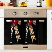 Leopard Print Cherry Kitchen Towel, Soft Absorbent Polyester Hand Towel, Black & Red Leopard Spot With Cherry Design, Washable Decorative Dish Towel Set, Modern Holiday Home Decor, Ideal For Christmas, Thanksgiving, New Year, Valentine's Day, - 多色2 - 查看 5