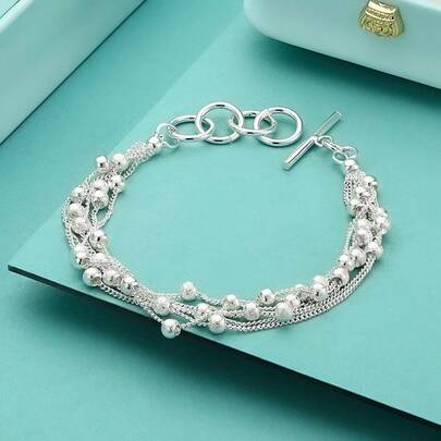 925 Silver Plated Matte Beads Chain Bracelet Fashion Charm Wedding Party Gifts For Women Jewelry