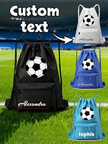 Customizable Drawstring Backpack, Customizable Football Drawstring Backpack, Personalized Football Print Customizable Name/Logo/Text Drawstring Gym Bag - Zipper Design Sports Travel Bag, Multiple Colors Available, Lightweight And Fashionable, Suitable For Travel, Fitness And Daily Use, Ideal Gift Choice For Athletes - Multicolor - View 3