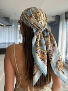 1pc Women's Casual Retro Paisley Print Scarf/Bandana, Silky Satin Texture, Suitable For Daily Fashion Glasses Styling, Vacation, Beach Party Wear, Spring/Summer - 彩色 - 查看 1