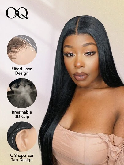 OQ Hair Sleek Straight Pre-Cut 7x5 Lace Wear Go Glueless Wig Bleached Invisible Knots 8-30 Inches 180% Density Natural Color 100% Virgin Human Hair, Can Be Bleached, Dyed And Restyled Beginner Friendly