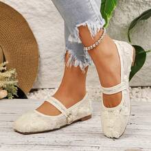 Giày búp bê đế bằng ren kiểu cổ tích đa năng mới dành cho nữ, có quai buộc cổ chân. - trắng - View 10