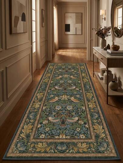 1 pieza Alfombra/Tapete/Alfombra de área/Alfombra de baño/Alfombra de puerta/Tapete de pasillo con estilo campestre, diseño floral y tótem de pájaros, suave y lavable, apta para baño, cocina, entrada, pasillo, mesita de noche, sala de estar, dormitorio y talla grande