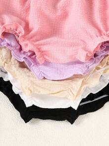 5pcs/Set Baby Girls' Solid Color Ruffle Hem Casual Cute Bloomers Shorts Set, Summer - Multicolor - View 6