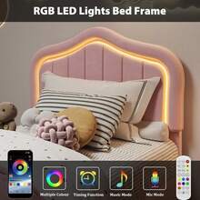 Marco de cama led tapizado doble con cajón de almacenamiento moderno para niños y niñas fácil montaje soporte de láminas de madera sin caja de resorte - Rosa - Ver 5