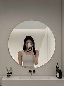 1片圆形和椭圆形自粘非玻璃镜面墙贴，大号亚克力透明镜面，圆形镜面装饰，适用于浴室、卧室、门、梳妆台、墙面装饰 - 銀色 - 查看 3