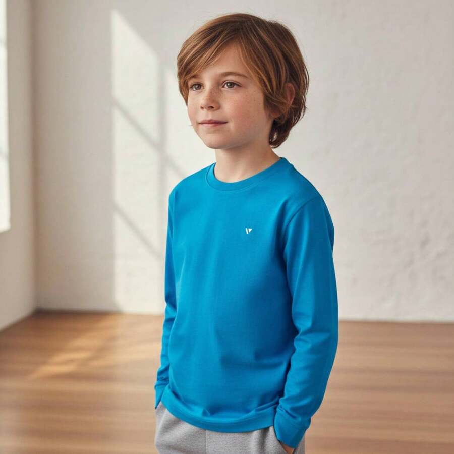 Voker Children's Long-Sleeved Thermal Shirt | Unisex Second Skin Sun Protection - Xanh ngọc lam - Xem 1