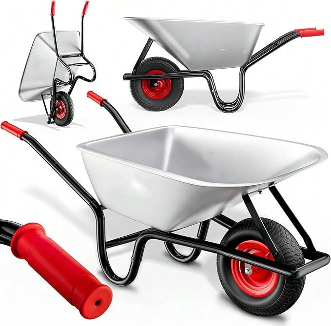 Wheelbarrow 100L Up To 250 Kg – Garden Wheelbarrow With Pneumatic Tires, Galvanized Steel Rim, Construction Wheelbarrow For Garden And Construction Site - A - 查看 1